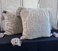 Trio of Grey Beige Throw Pillows with Tassels