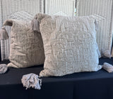 Trio of Grey Beige Throw Pillows with Tassels