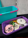(B) Craftstor 2-Compartment Craft Storage Bin with Some Sewing Supplies