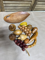 (B) Lot Of Mid Century Wooden Fruit With Wooden Tray — 12 Pieces