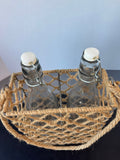 Jute Wrapped Metal Wire Wine Bottle Caddy with Bottles