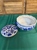 Blue And White Floral Pot With Lid
