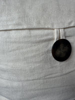 Cream Canvas Feather Throw Pillow with Button Accent
