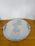 Round Hammered Floral Aluminum Tray With Handles