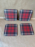 Red Holiday Plaid Cork Back Coasters - Set Of 4 (H)
