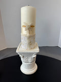 Lace & Bead Embellished Unity Candle with Column Candle Holder