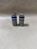 Leonard Cobalt Blue & Filigreed Silver Plate Salt & Pepper Shakers // 2 Sets Available // PRICED INDIVIDUALLY