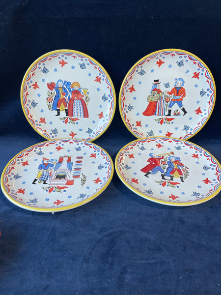 Block Bernada Portugal 8.25” Folk Art Plates, 4 pc Set