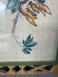 (A) Vintage Asian Silk Bird with Flowers Painting in Wooden Cut Out Frame