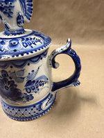 Gzhel Wekma Handmade In Russia Blue & White Porcelain Lidded Beer Stein