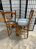 Pair of  26" Bar Stools with Blue Stripe Seat Cushions
