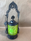 Gothic Style Antique Victorian Uranium Glass Pickle Castor With Ornate Silverplate GLOWS