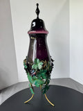 Empoli Amethyst Italian Vintage Blown Glass Lidded Wine Dispenser in Metal Stand AS IS (READ DESCRIPTION CAREFULLY)