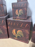 Canvas Primitive Style Rooster And House Nesting Boxes - Bobs Boxes - 7 Boxes