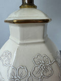 Cream Vintage Ceramic Floral Vase Lamp on Brass Base (WORKS)