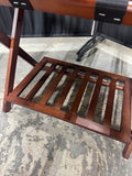 Brown Wooden Folding Luggage Rack with Bottom Shelf