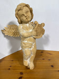 Hand Carved Cherub Playing Harp READ DESCRIPTION