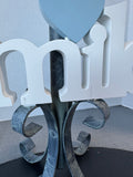 Hand Made Blue Washed Metal Scroll “Smile” Table Lamp (WORKS)