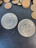 Large Lot of Assorted Pennies (Some Wheat) with 2 Eisenhower Dollar Coins