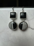 Black & White Geometric Silver Tone Drop Earrings