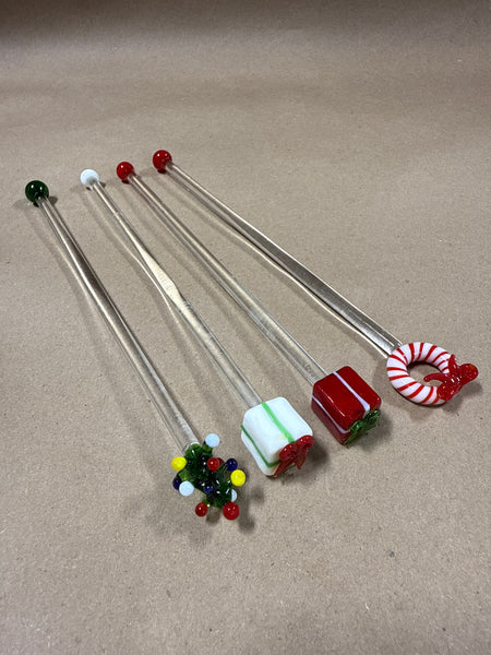 Set Of 4 Christmas Themed Drink Stirrers
