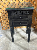 Black End Table with Glass, and Storage