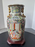 Chinese Famille Rose Medallion Porcelain Vase with Wooden Stand