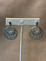 Silver Tone Ornate Round Earrings