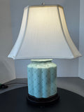 Robin’s Egg Blue Printed Ceramic Urn Lamp (WORKS)