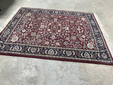 Genuine Hand Knotted Carpets Navy/Red Rug (F), 6 ft 3 in x 4 ft including fringe, Made in India