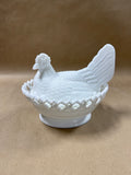 Large Milk Glass Hen On Lace Nest