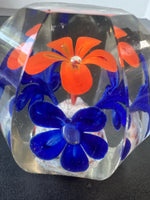 (B) 2-Tone Floral Garden Art Glass Paperweight