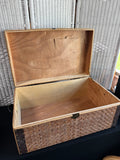 Woven Rattan Vintage Trunk with Embossed Metal Accents