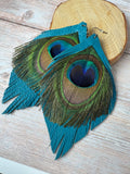 XL Bohemian Peacock Leather Fringe Earrings