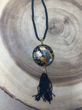 Cloisonné Peacock Pendant with Satin Cord