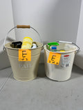 Cleaning Lot E, with (2) Buckets. Most bottles at least half full