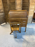 Vintage Wooden Child’s Roll Top Desk with Chair