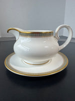 (A) Royal Doulton England Clarendon Fine Bone China Gravy Boat with Saucer