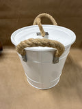 White Metal Ice Bucket With Rope Handles