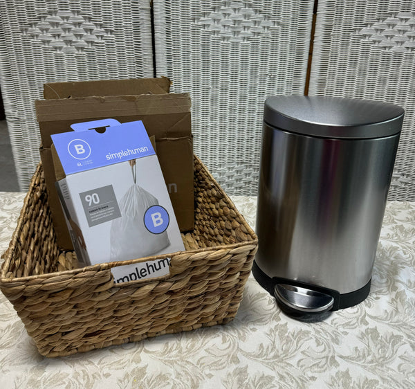 Simple Human Stainless Steel Touchless Small or Table Top Trash Can with Liners in Basket