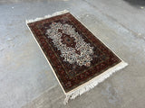 Hand Woven Rug (cream/rust/brown) 5'6" fringe to fringe x 3'