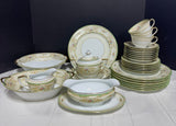 32-Noritake Japan N830 Green Rimmed Floral China Set