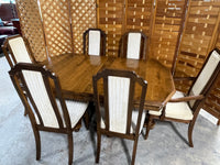 Ethan Allen Dining Table, 2 Leaves, Table Pads, and 6 Chairs***HEAVY ITEM***
