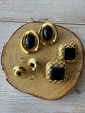 Trio of Black Stone Accented Gold Tone Earrings (H)