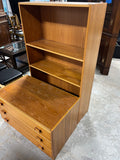 Denka Teak Veneer Mid Century Modern Three Drawer Cabinet with Bookcase Hutch