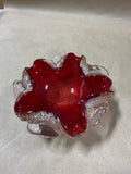 Murano Style Red Floral Art Bowl Ash Tray