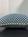Pottery Barn Navy Blue Gingham Throw Pillow with Green Trim