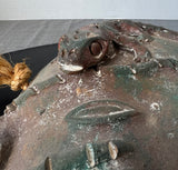 Painted Stone African Tribal Mask with Lizard