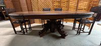 1880's German/French Huntsman's Hand Carved Oak Dining Table with Leaf, and (6) Henry II Revival Chairs ***HEAVY ITEM***READ DESCRIPTION CAREFULLY***