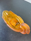 Art Deco Style Frosted Amber Swan Vintage Soap or Trinket Dish with Brass Base